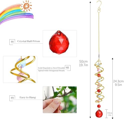 20.5in Crystal Gazing Ball Wind Spinner Suncatcher Garden Decor - Image 3