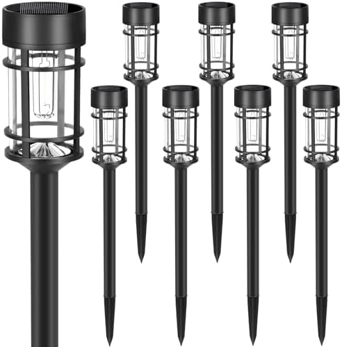 Mancra Solar Pathway Lights, 8 Pack LED Solar Lights Outdoor Waterproof, Glass Metal Garden Lighting for Yard Path Landscape Lawn Walkway Driveway, 3000K - Image 2