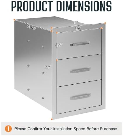 SPECRAFT 14 in Stainless Steel Outdoor Kitchen 3-Drawer Cabinet - Image 3