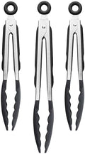 Tovolo Stainless Steel Tongs with Silicone Tips 9” 9” 12 Inch Black Heat Resistant Kitchen Tongs for Cooking Grilling Air Fryer, Stainless Steel Dishwasher Safe Metal Tongs BPA Free Set of 3 by Tovolo