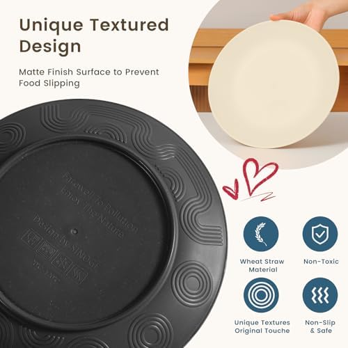 Homienly Wheat Straw Plates and Bowls Set, Lightweight & Unbreakable Dinnerware Set for Kitchen, Parties, Holidays, Microwave and Dishwasher Safe Dish Set - Plate Sets, Bowls, Cups, 24pcs (Grey Stone) - Image 4