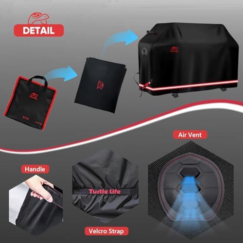 Turtle Life BBQ Grill Cover, 76-83 Inch Adjustable Heavy Duty Waterproof 6 or More Burner Barbecue Gas Grill Covers for Weber Summit Series Royal Gourmet MG Series, Black - Image 4