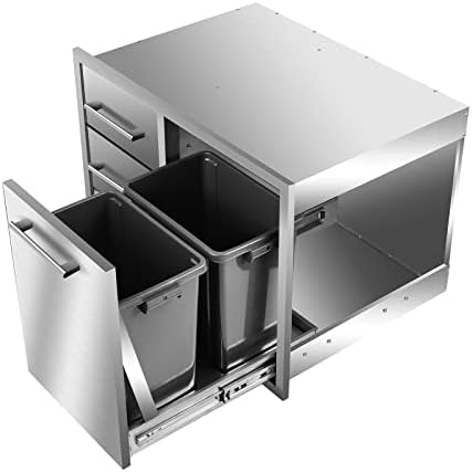 Outdoor Kitchen Drawer Combo, BBQ Access Trash Drawer Combo with Triple Stainless Steel Drawers(Left), Outdoor Kitchen for BBQ Island, Grilling Station, Outside Cabinet (28" W x 19.6“D x 20.1" H) - Image 2