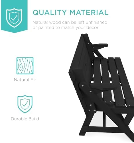 Best Choice Products 2-in-1 Transforming Interchangeable Outdoor Wooden Picnic Table Garden Bench for Backyard, Porch, Patio, Deck w/Umbrella Hole - Black - Image 3