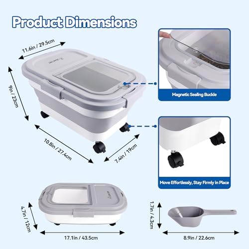 Wood Pellet Storage Container 15lbs, Wheeled Bin with Clear Window - Image 4