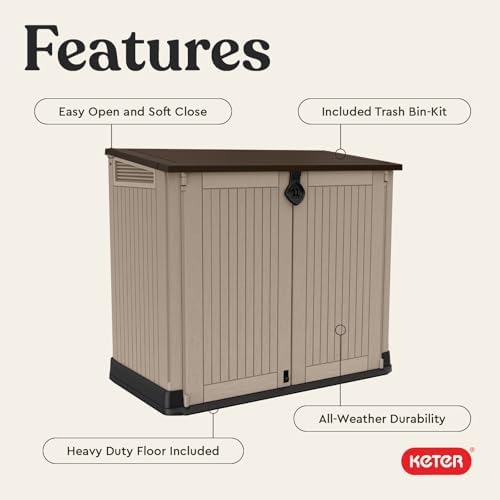 Keter Store-It-Out MIDI Outdoor Resin Storage Shed – Weather-Resistant Horizontal Cabinet for Trash Cans, Garden Tools & Patio Accessories – Lockable, Easy-Lift Lid, 30 Cu. Ft. Capacity, Beige - Image 4