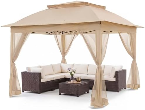 COOS BAY 11x11 Pop Up Gazebo with Netting, Canopy Tent, Khaki by COOSBAY