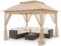 COOS BAY 11x11 Pop Up Gazebo with Netting, Canopy Tent, Khaki by COOSBAY