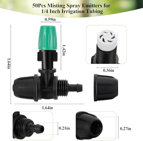 50Pcs Micro Misting Spray Emitters for 1/4 Inch Irrigation Tubing - Image 2