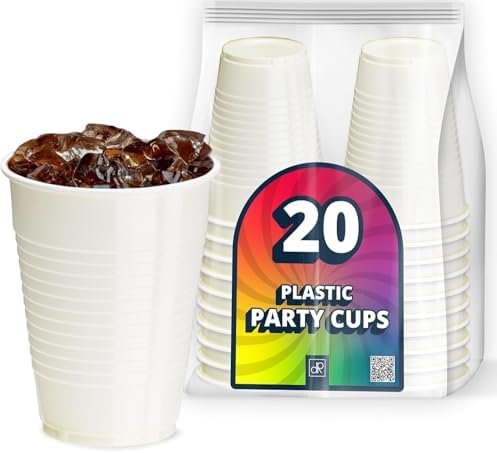 DecorRack 20 Party Cups 12 oz Disposable Plastic Cups for Birthday Party Bachelorette Camping Indoor Outdoor Events Beverage Drinking Cups (Ivory, 20) by DecorRack
