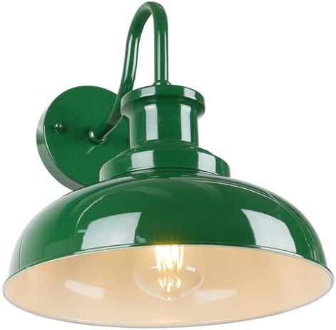 Outdoor Barn Light, Rustic Outdoor Wall Sconce, Farmhouse Exterior Wall Mount Light, Vintage Indoor Wall Lighting Fixture, Industrial Green Lantern Lamp for Porch, Garage, Patio, RZ007 GR+WH by Diyel