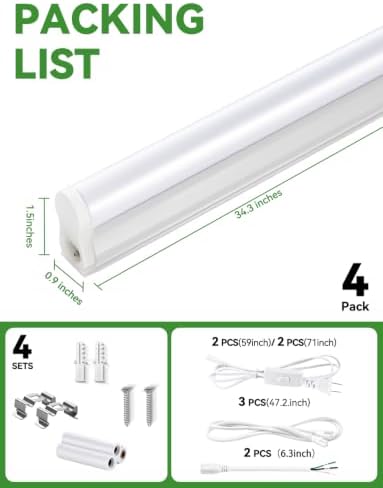 3FT T5 SE LED Shop Lights, 1760LM 6500K Bright White LED Integrated Fixture, 16W Linkable Garage Light, Ceiling and Cabinet Light with ON/OFF Switch, Workshop, Basement, FCC Certified, 4 Pack - Image 5