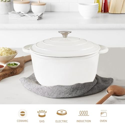 3 QT Small Enameled Cast Iron Dutch Oven with Self-Basting Lid, White - Image 4
