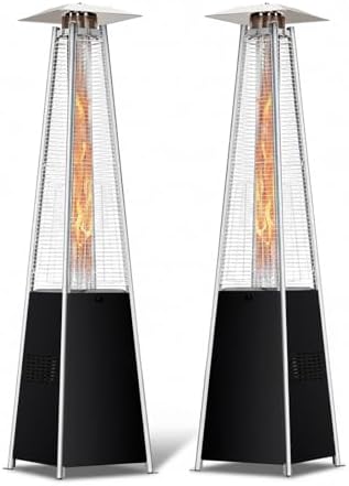 Pyramid Patio Heater for Outdoor Use, 48000 BTU Fast Heating Propane with Wheels & Weatherproof Cover, Triple Protection System Outdoor Heaters for Patio, Yard, Pool, Garden (2 Black Heater) by Sesslife