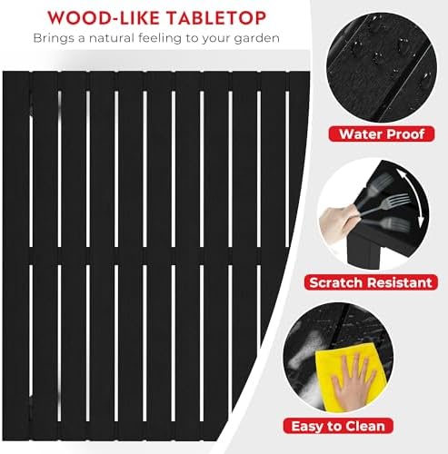 Costaelm Outdoor Dining Table for 4, Square Metal Patio Table, 4-Person Weather Resistant Steel Slat Table for Lawn Garden Backyard, Black - Image 3
