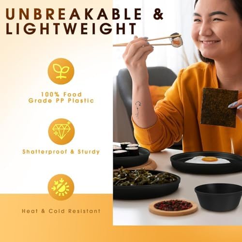 40 Piece Plastic Dinnerware Set for 8 with Cutlery, Unbreakable Plates and Bowls Set, Dishwasher & Microwave Safe Reusable Dish Set for Camping, RV, Outdoor Kitchen, Apartment Dining, Black - Image 6