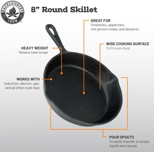 8 Inch Round Medium Pre-Seasoned Cast Iron Skillet - Image 4
