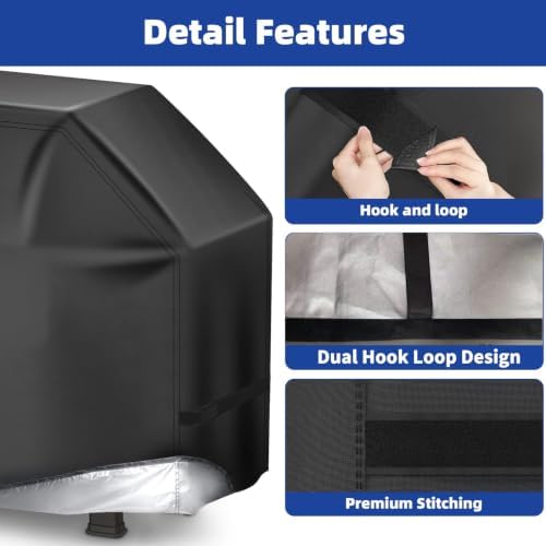 BBQ Gas Grill Cover for Outdoor, Anti-UV, Rip-Proof, 600D Oxford Fade Resistant Material, Barbecue Cover with Hook and Loop Straps & Adjustable Hem Drawstring (Black, 40”x24”x50”) - Image 4