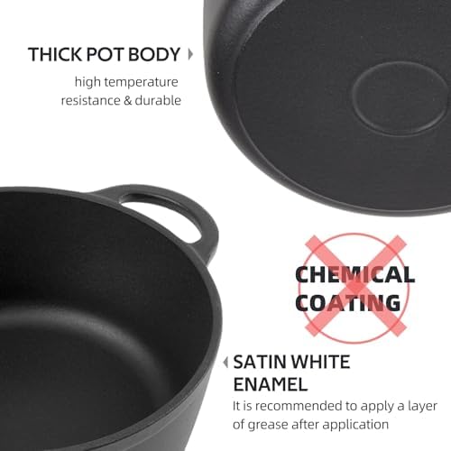 Dutch Oven Enameled Cast Iron with Lid - Big Dual Handles - Oven Safe up to 500°F - Classic Round Pot for Versatile Cooking (Matte Black(No Enameled, 4 QT) - Image 7