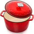 DUTZUN Enameled Cast Iron Dutch Oven - 5 Quart, Crab Lid (Patented), Oversized Knob, for Bread Baking Braiser, Cooking Stock Pot - Red by DUTZUN