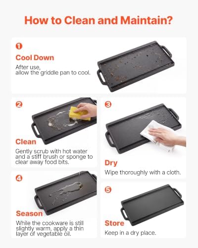 VEVOR Reversible Grill/Griddle 18x9 in Pre-Seasoned Cast Iron Pan Handle - Image 6