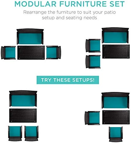 Best Choice Products 4-Piece Outdoor Wicker Patio Conversation Furniture Set for Backyard w/Coffee Table, Seat Cushions - Black/Teal - Image 2