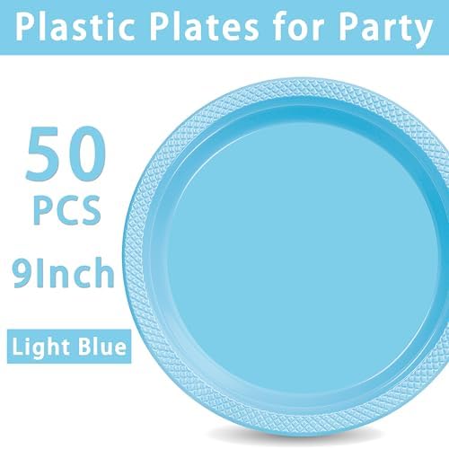 WELLIFE 9 Inch Light Blue Plastic Plates 50 Count - Image 7