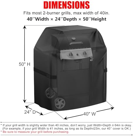 Grill Cover, 40 inch Small Gas Grill Cover for Outdoor Grill, Waterproof, Weather Resistant, UV & Fade Resistant, BBQ Grill Cover with Hook and Loop Straps, Black - Image 2