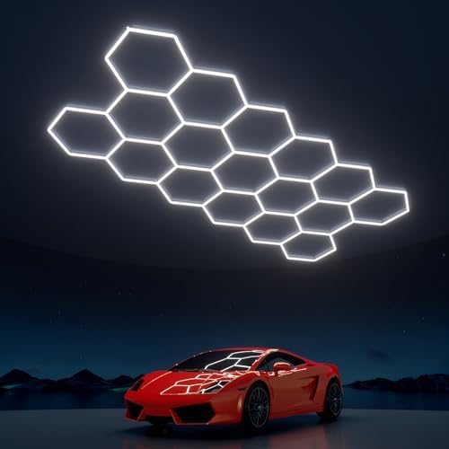 Hexagon Garage Lights: 476W 68 Pack 17 Grids LED Garage Lights - Easy Install 6500K Super Bright Honeycomb Light for Warehouse, Car Detailing Shop, Exhibition Hall, Gym by WelcometovisitLitezone