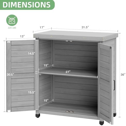 Outdoor Storage Cabinet with Metal Tabletop, Cedar Wood Garden Workstation - Image 3