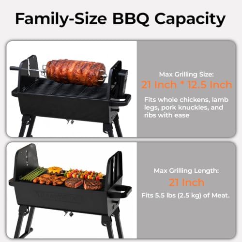 BRANDMAN GRILLS SINCE 1987 2 in 1 Portable Charcoal BBQ Rotisserie Grill - Image 4