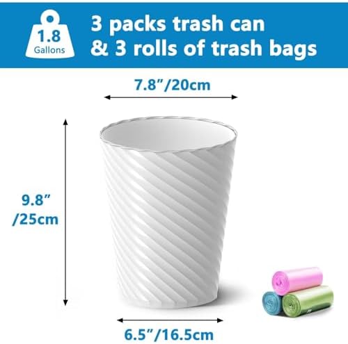 Lysam Bathroom Trash Can 3 Pack, 1.8 Gallon Small Trash Can with Trash Bags - Image 3