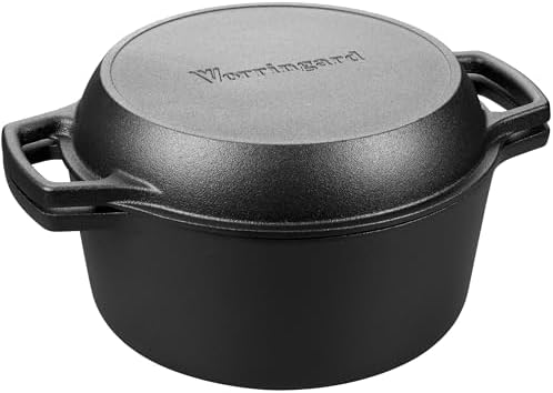 VORRINGARD Pre-seasoned Cast Iron Double Dutch Oven Pot with Skillet Lid, Dual-handle, for Bread Baking, Outdoor, Campfire Cooking, 5 Quart - Image 6