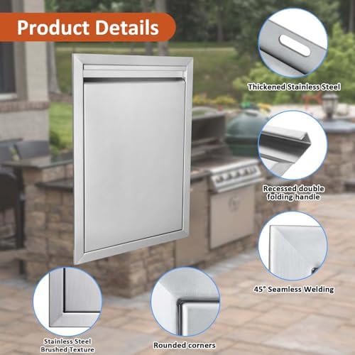 JIE JIN BBQ Access Door 17" W X 24" H Outdoor Kitchen Doors Single Door Thickened 304 Stainless Steel Outdoor Kitchen Accessories Door for Indoor/Outdoor Kitchen Outdoor Cabinet BBQ Island - Image 3