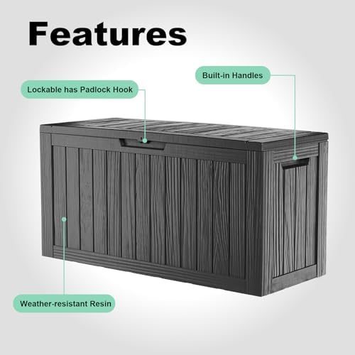 85 Gallon Outdoor Storage Box Waterproof Resin Lockable outdoor Deck Box with Lid, Large Capacity Storage Container for Patio Furniture, Side Table and Cushions(Black, 85 Gallon) - Image 3