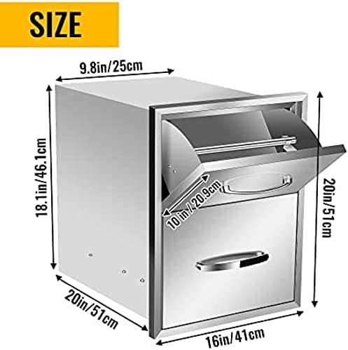 Stainless Steel Outdoor Kitchen BBQ Island Drawers - Flush Mount Triple Access, 16Wx20Dx20H - Image 2
