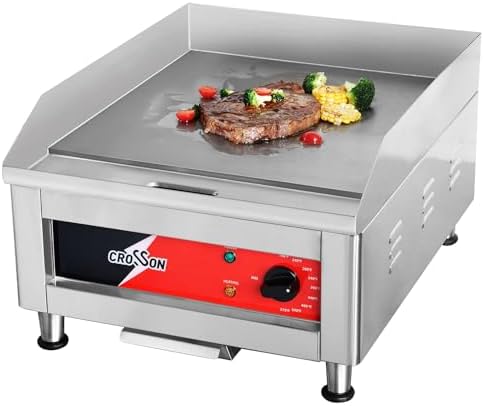 CROSSON ETL Listed 16"*16" Commercial Electric Countertop Griddle,Flat Top Griddles with Non-Stick 2/5" Thick Iron Cooking Plate for Restaurant and home use-120V/1750W,Spatula Included by CROSSON-CateringEquipment