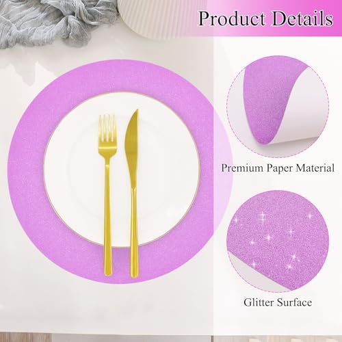 30 PCS Pink Paper Placemats Round Place Mat Glitter Disposable Paper Charger Doilies Tablemats for Birthday Wedding Dinner Table Decor(13x13inch) - Image 3