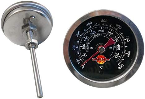 Black Face BBQ Grill Thermometer 50F-900F High Temp Range Heavy Duty Premium Quality Smoker Thermo 2 Inch or 3" with M8 or 1/2 NPT Thread (2 in. Black Face) by LavaLock%C2%AE