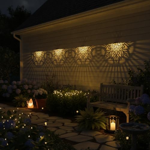 4 Pack Solar Fence Lights Outdoor Wall Lights Plastic Solar Powered Deck Step Stair Lights Mandala Theme Waterproof Fence Solar Light for Garden Post Patio Yard Decor, Gardening Gifts for Women Mom - Image 4