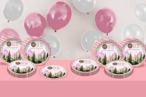 One Happy Camper Girl's First Birthday - 32 Piece Disposable Party Supplies - Decorations for Camping 1st Birthday Round Party Plates - Large 9" Paper Plates In Bulk - Image 6