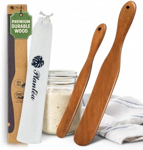 2 pcs Skinny Spurtle for Sourdough Starter, Reaching Bottom of Jar Wooden Spurtle for Mixing, Acacia Wood Dough Whisk, Sourdough Bread Baking Supplies by Plant%C3%A9a