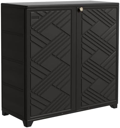 Mrosaa Outdoor/Indoor Storage Box,Resin and Plastic Storage Cabinet Waterproof,Outdoor Cabinet for Patio/Garden/Balcony/Backyard/All Room(with 2 Shelves)-Black by Mrosaa