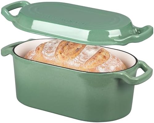 VORRINGARD Oval Dutch Oven Pot with Lid, Enamel Coating Cast Iron Bread Pans for Homemade Sourdough Bread Baking, Cooking, 4 Quart, Sage Green by Unknown