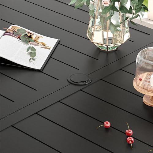 VICLLAX Patio Dining Set for 6, Outdoor Furniture Set Includes 59" Rectangle Patio Table and 6 Patio Sling Chairs, Outdoor Table and Chairs for Outsides, Black Tabletop and Brown Fabric - Image 3