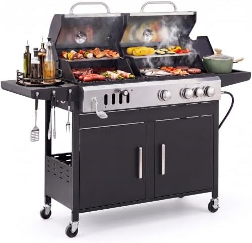 Sophia & William Charcoal and Gas Grill Combo with Side Burner, Dual Fuel by SophiaWilliam