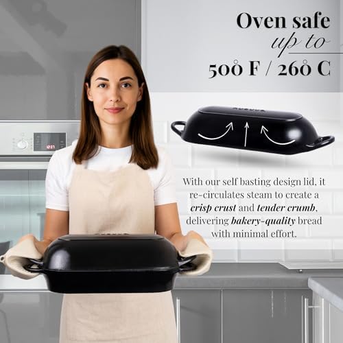Enamelled Cast Iron Bread Loaf Pot – Dutch Oven For Sourdough Bread Baking – Oven Safe Non Stick Bread Pot – Rectangular, Black, 34cm x 16cm – by Nuovva - Image 3