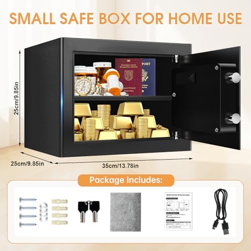 1.2 Cub Small Fireproof Safes for Home, Digital Home Safe Fireproof Waterproof with Programmable Keypad, Spare Keys and Removable Shelf, Fire Safe Box for Document Money Valuables - Image 3