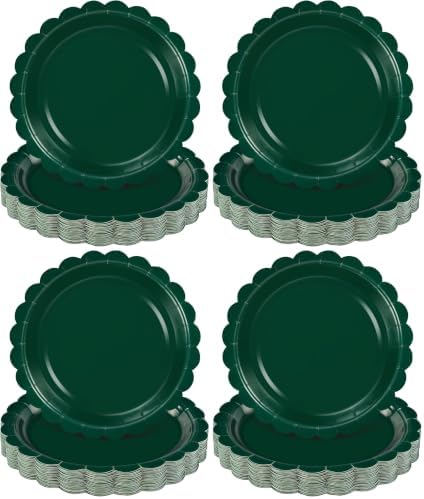 NatNarr 30 Pcs Dark Green Plates 9 Inch Scalloped Green Paper Plates Disposable Dessert Dinner Plate for Wedding, Master Party, Bridal Baby Shower (Pack of 4) by NatNarr