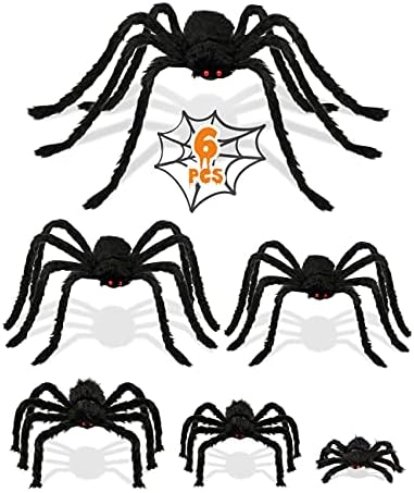 HOPOCO Halloween Plush Spider Set, 6 Pack Scary Fake Spiders in Different Sizes for Indoor Outdoor Halloween Decorations, Haunted House, Yard, Home, Party Decor - Image 6